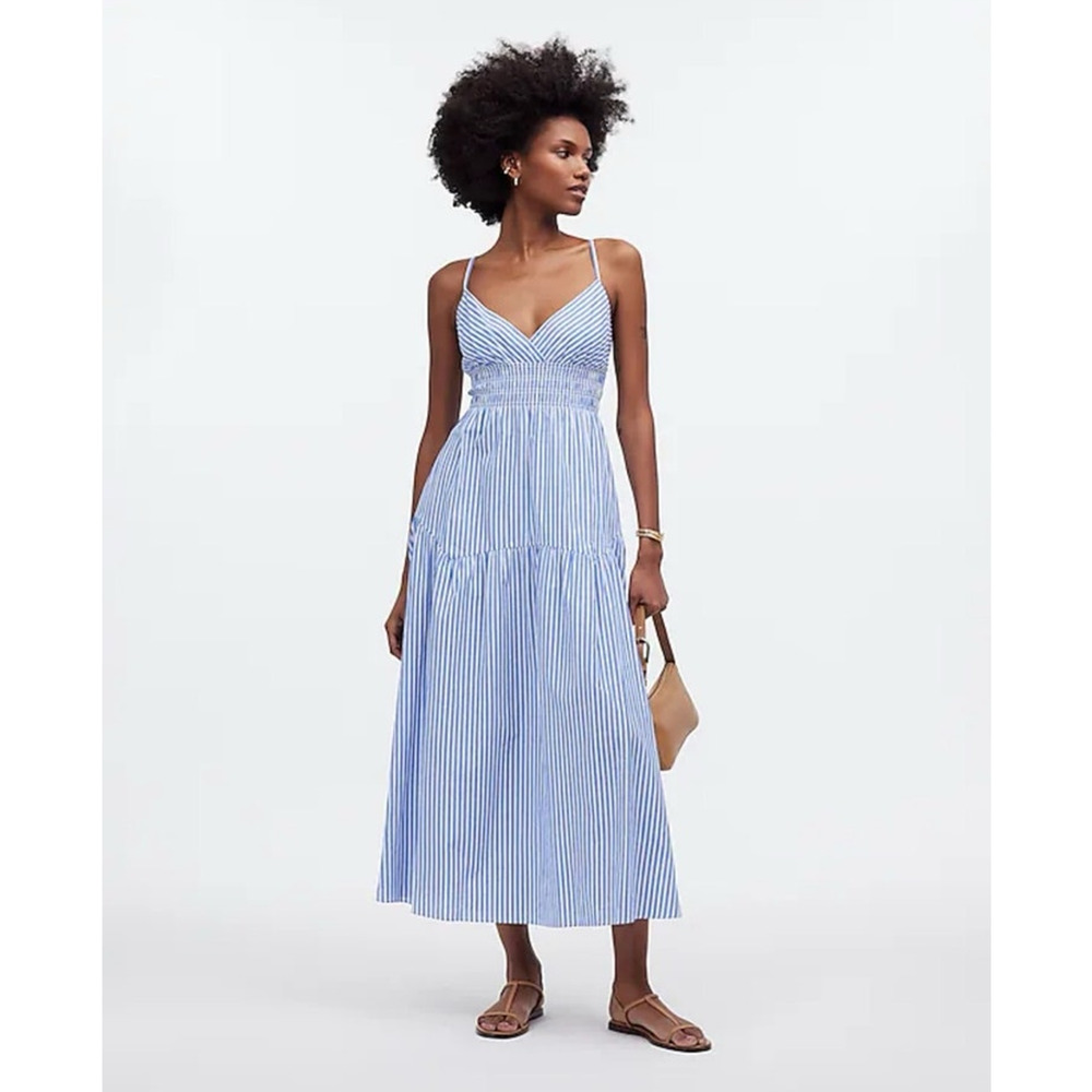 Madewell Empire Waist Tiered Striped Cross Back Maxi Dress US Women's 14 Plus